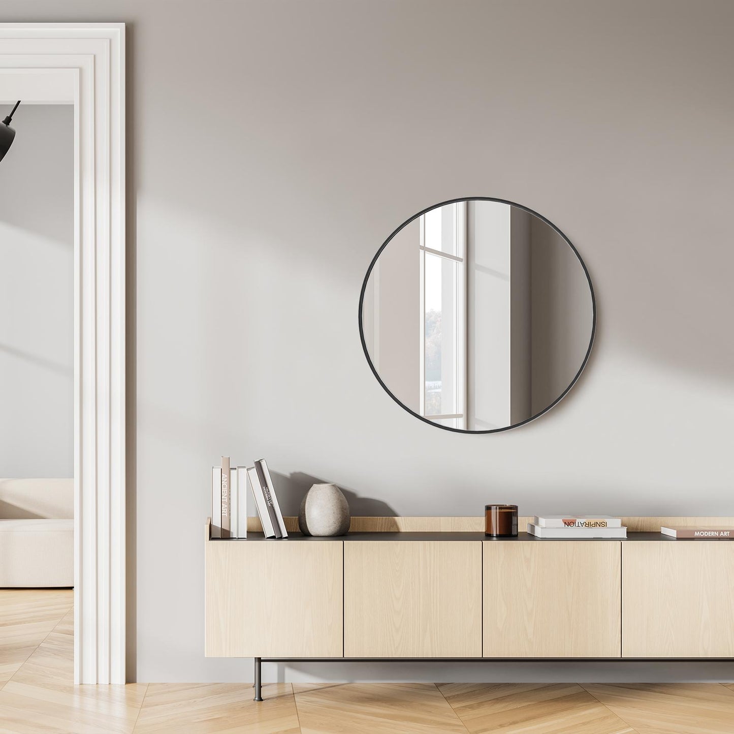Black Round Wall Mirror 20 Inch, Bathroom Mirrors for Over Sink, Circle Mirror for Bathroom, Entryway, Bedroom, Vanity