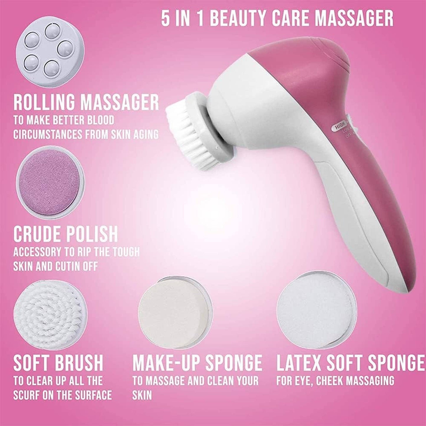 Facial Cleansing Brush - Facial Scrubber for Skin Cleansing, Exfoliating, and Massaging (Pink)