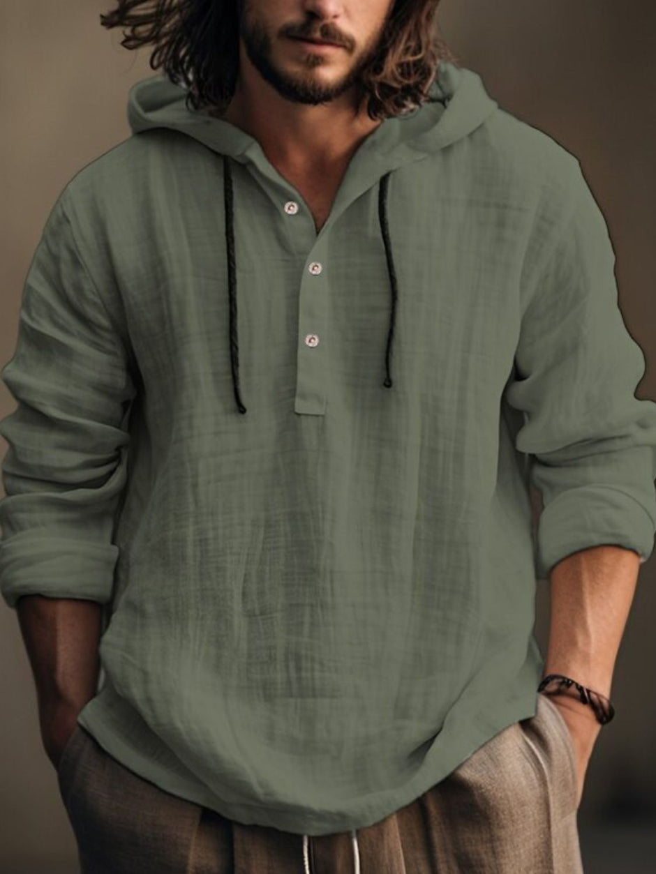 Men's Full Size Half Button Long Sleeve Shirt Plus Size