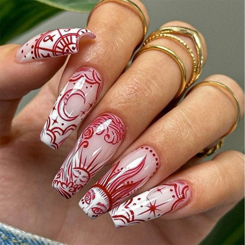 Greek Moon Long Nail Tips For Women, Press-On Nails