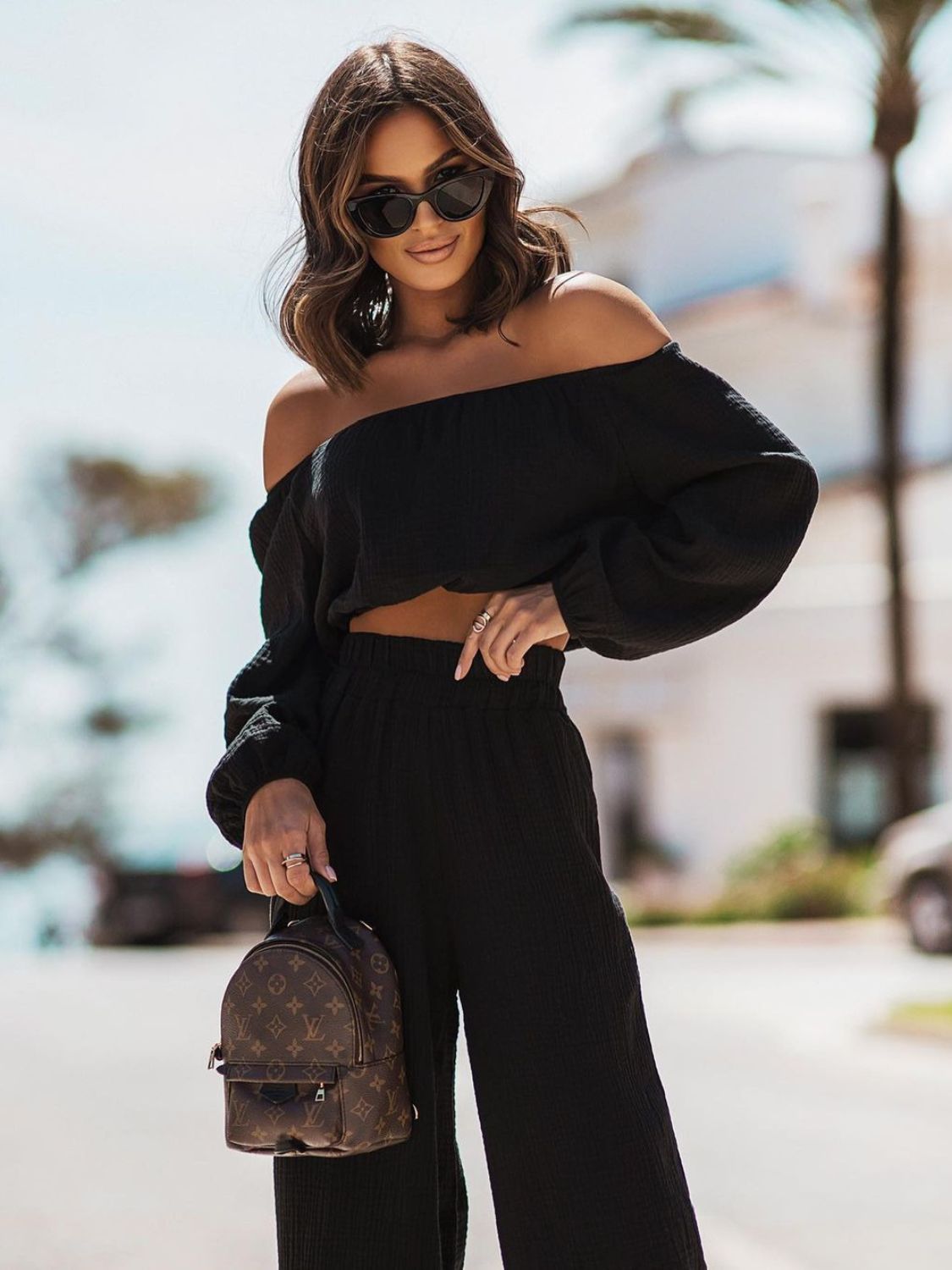 Off Shoulder Long Sleeve Top and Pants Set