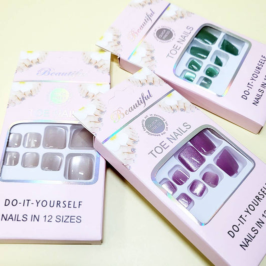 Women Pre Glued Press On Toe Nail Set