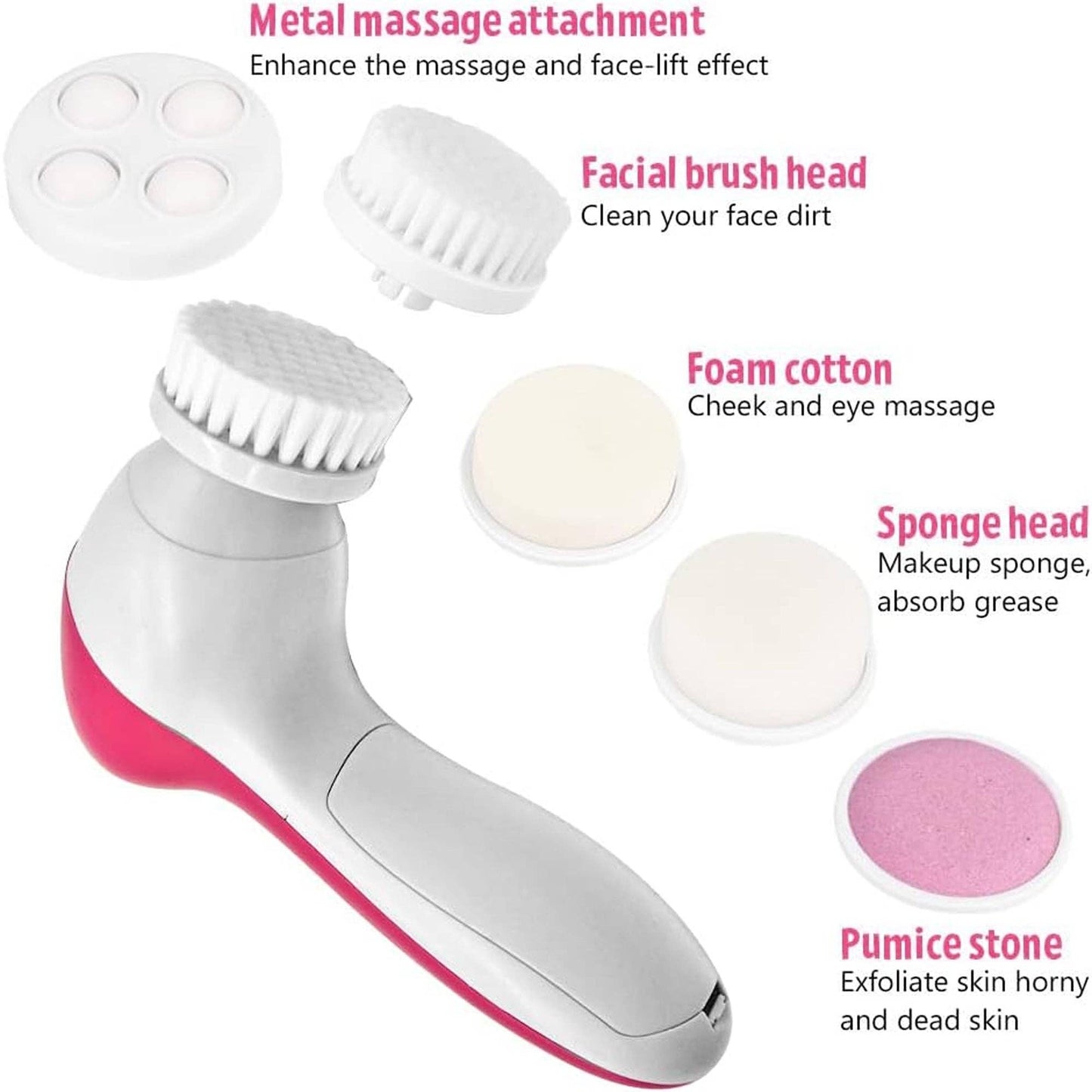 Facial Cleansing Brush - Facial Scrubber for Skin Cleansing, Exfoliating, and Massaging (Pink)