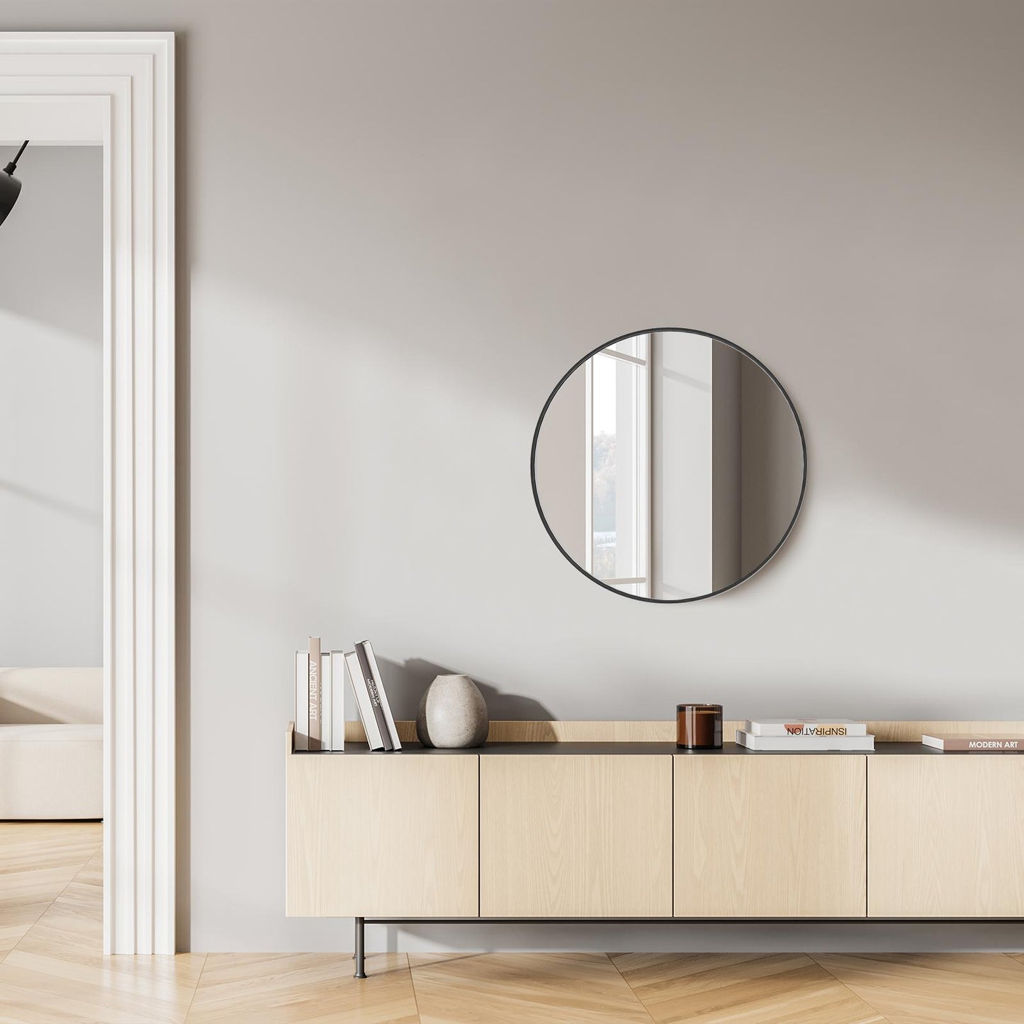 Black Round Wall Mirror 20 Inch, Bathroom Mirrors for Over Sink, Circle Mirror for Bathroom, Entryway, Bedroom, Vanity