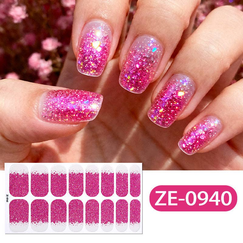 Nail Stickers With Glitter Gradient And Adhesive Backing
