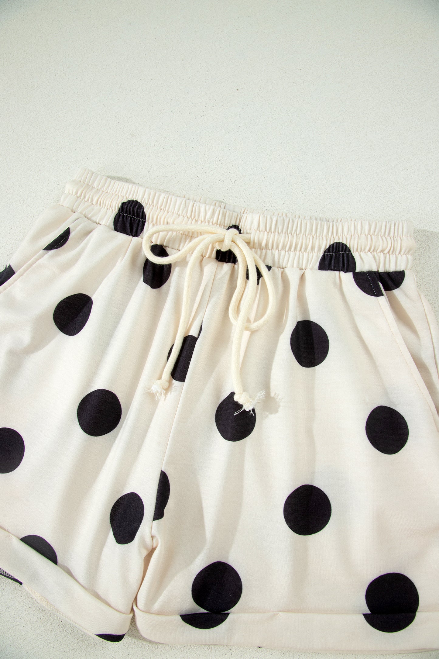 Green Polka Dot Print V Neck Tee Short Set