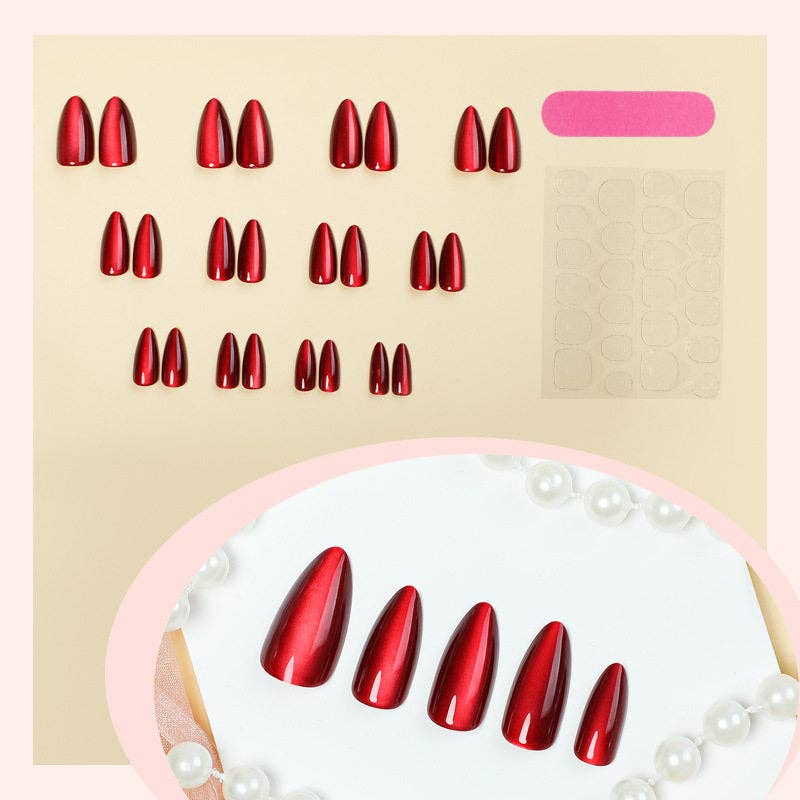 Red Cat Eye Cherry Nail Stickers Detachable Press On Nails