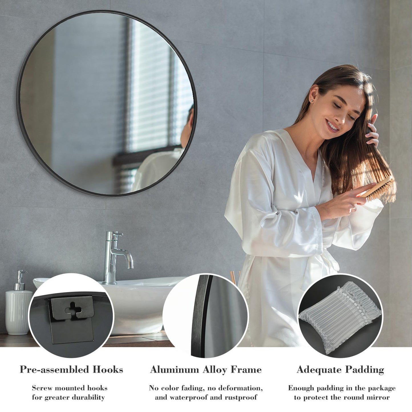 Black Round Wall Mirror 20 Inch, Bathroom Mirrors for Over Sink, Circle Mirror for Bathroom, Entryway, Bedroom, Vanity