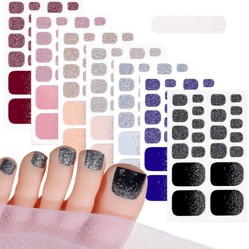 Solid Color Gradient Glitter Nail Stickers For Toes