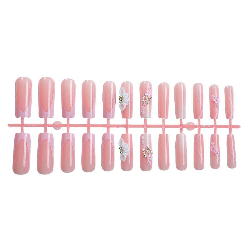 European American Style Flower Diamond Press-On Nails 24Pcs