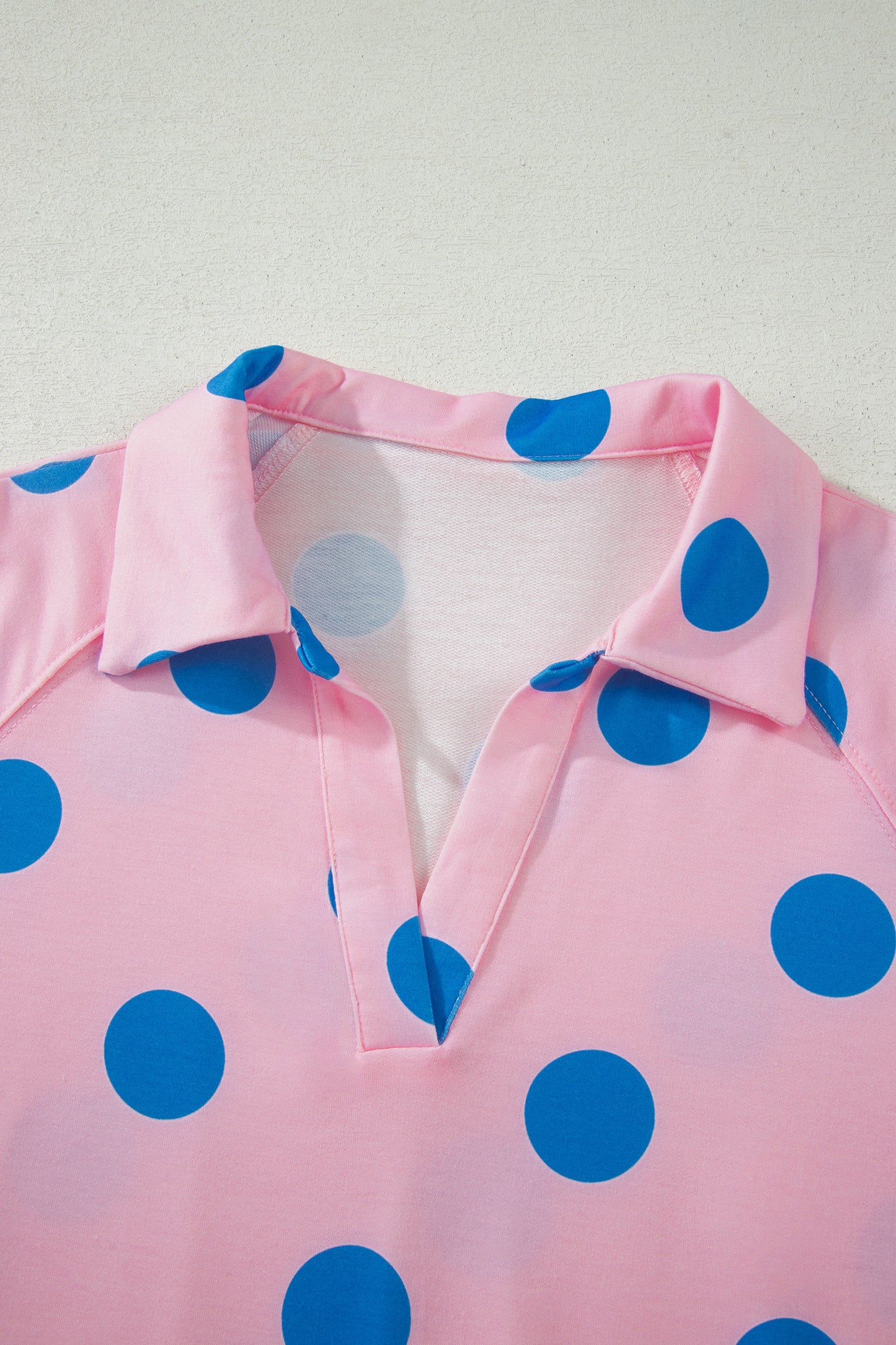 Green Polka Dot Print V Neck Tee Short Set