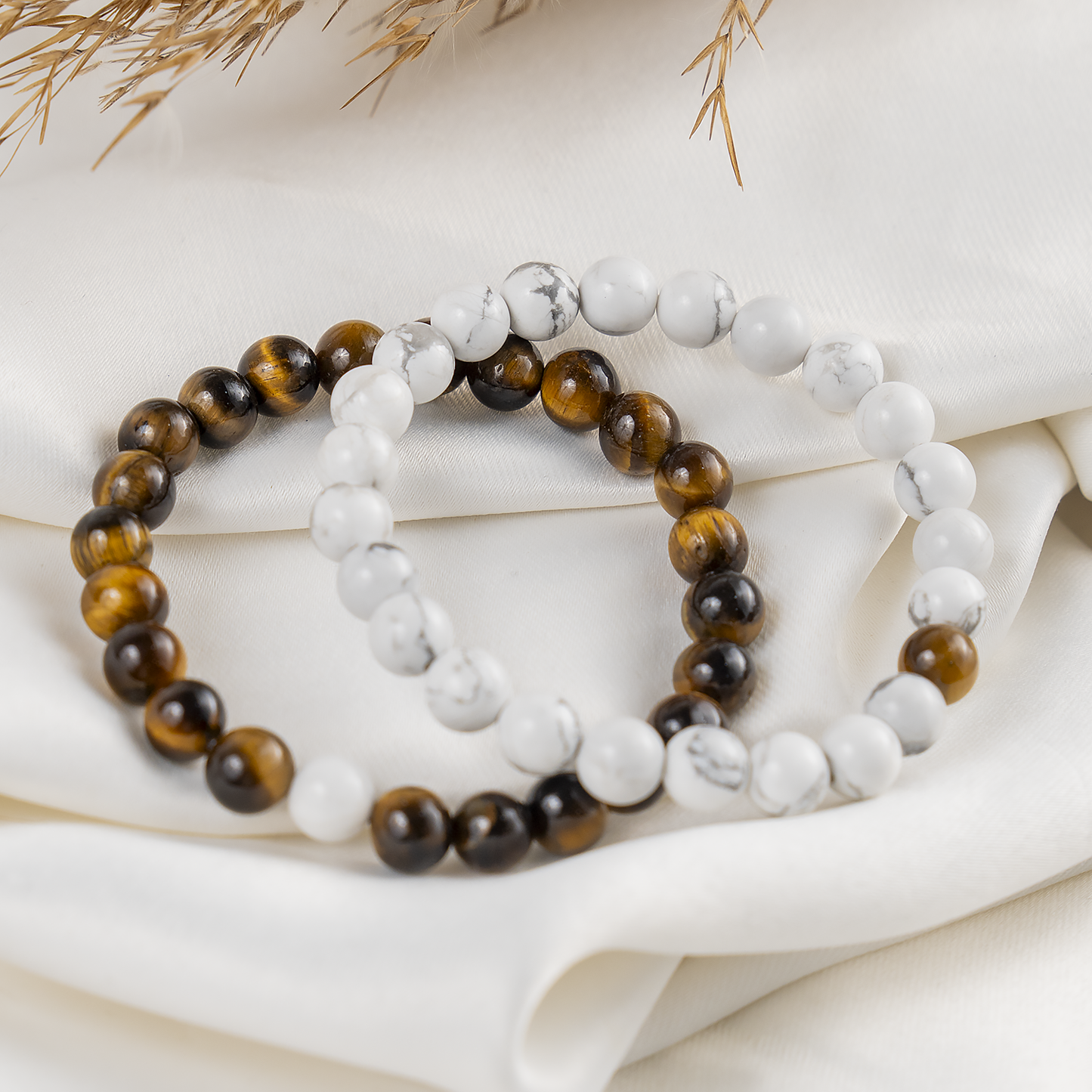 Tiger Eye & Howlite Crystals Couple Bracelets