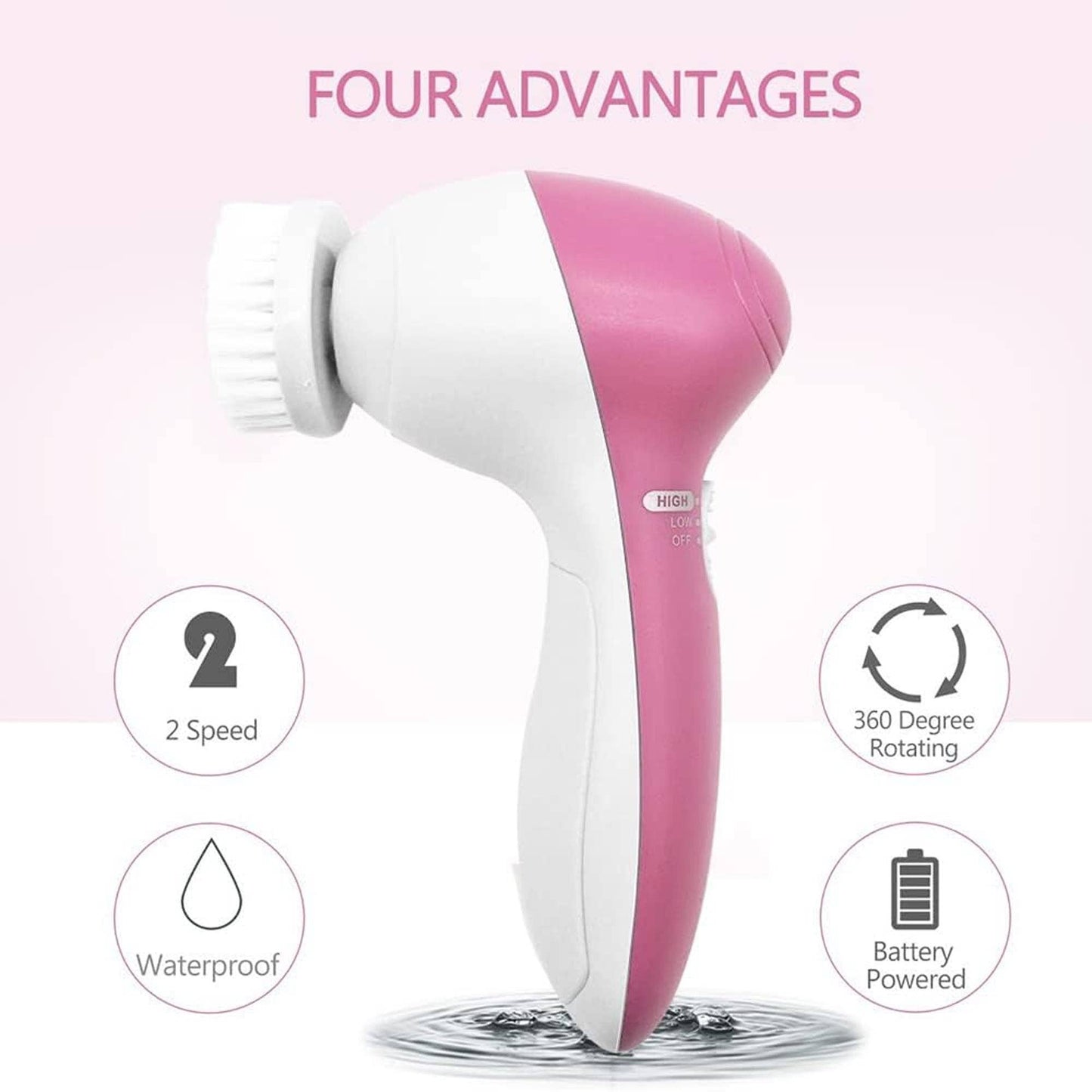 Facial Cleansing Brush - Facial Scrubber for Skin Cleansing, Exfoliating, and Massaging (Pink)