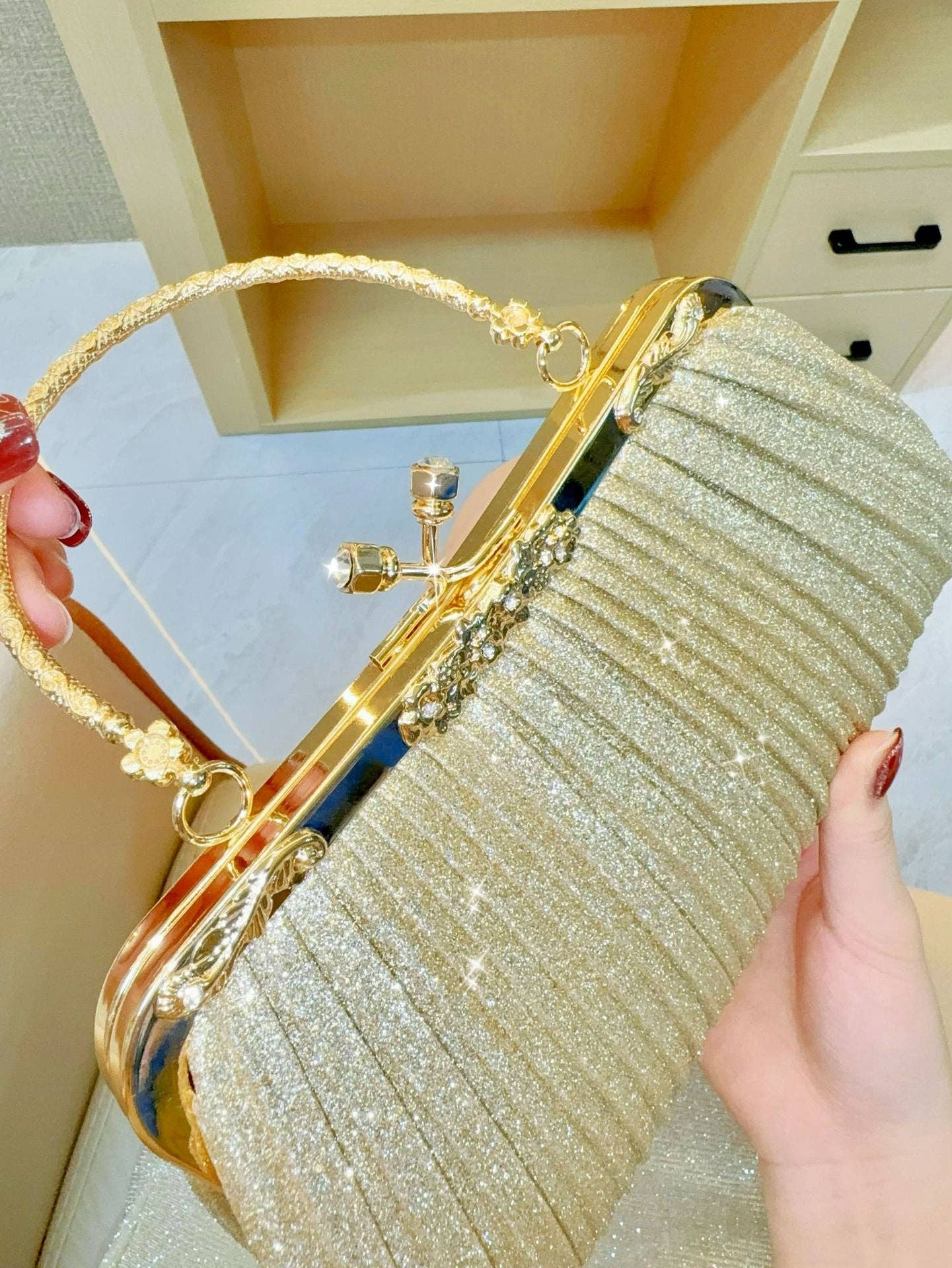 New Rhinestone Clutch Bag With Tassel - Evening Handbag