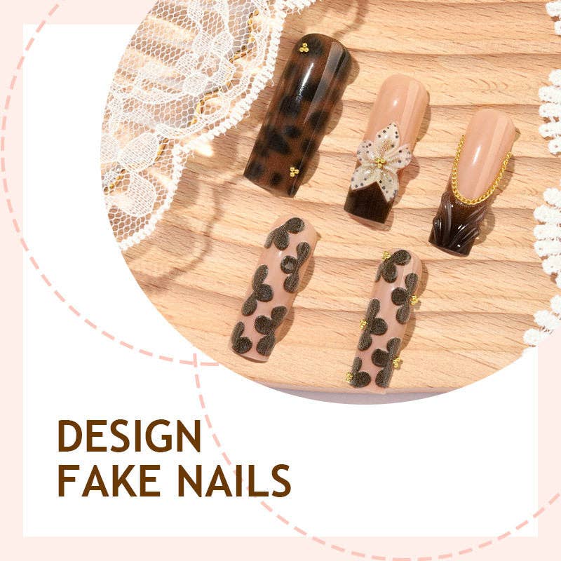 3D Leopard Print French False Nails