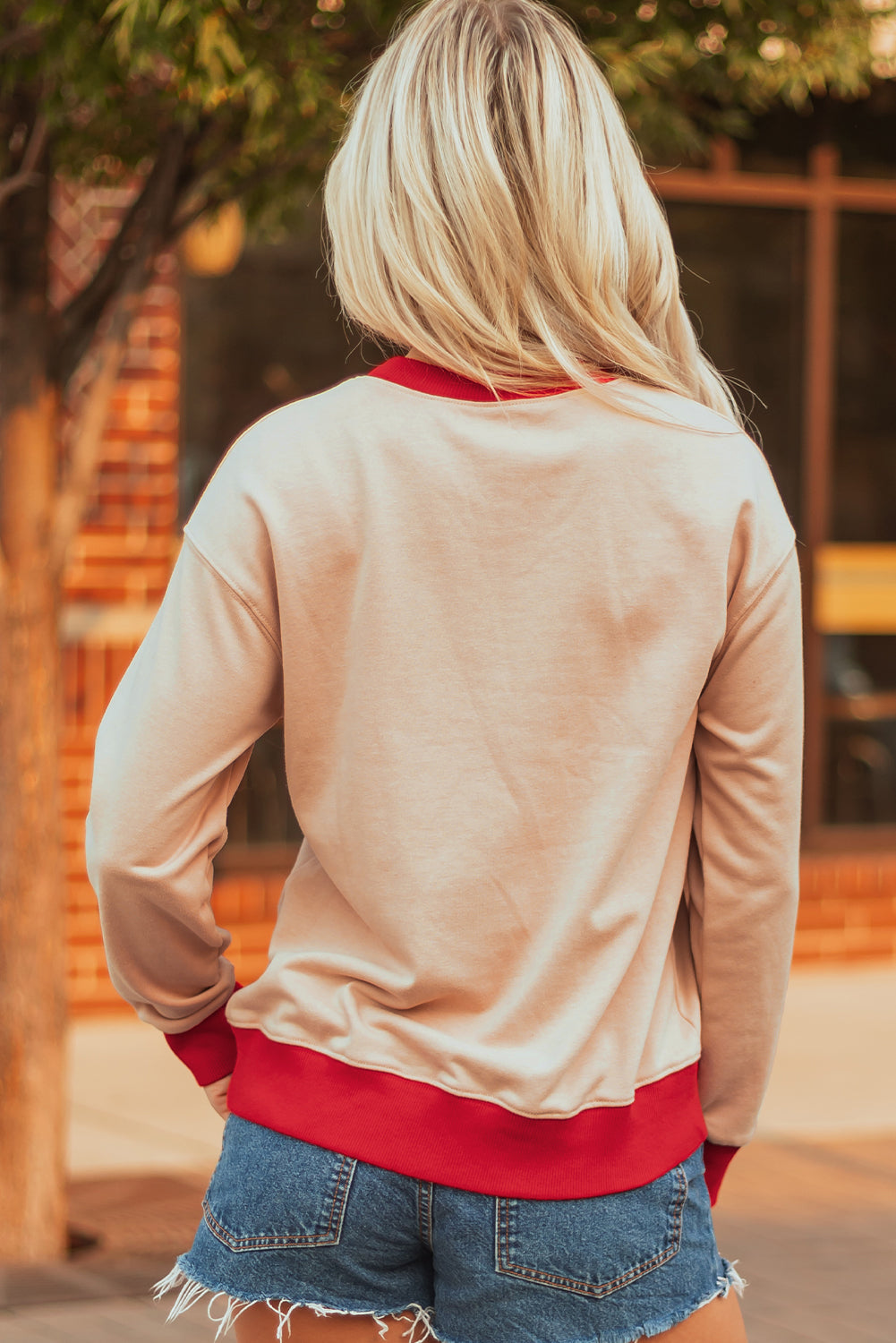 White GAME DAY Letter Graphic Varsity Striped Detail Baggy Sweatshirt