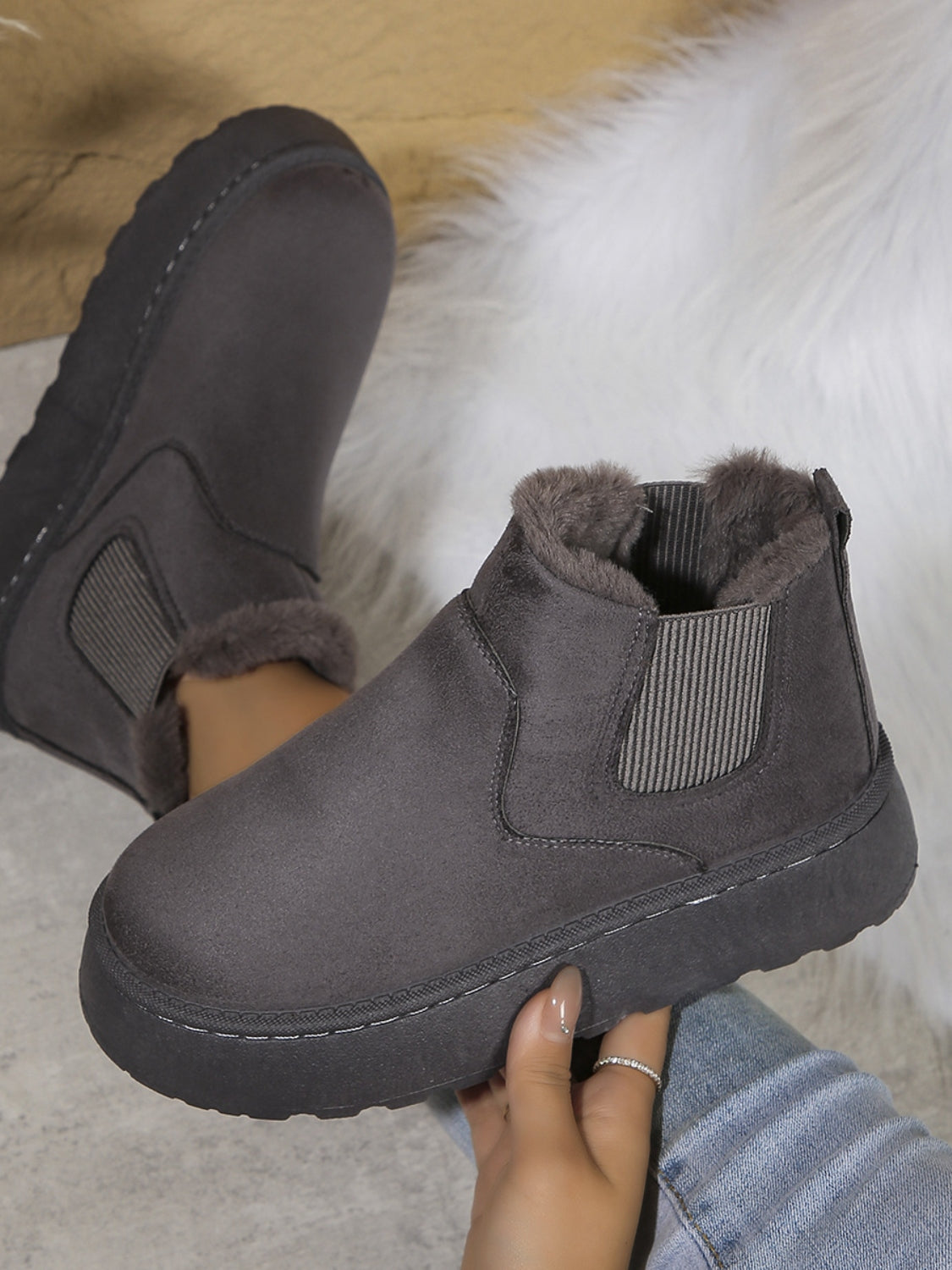 Suede Round Toe Platform Boots