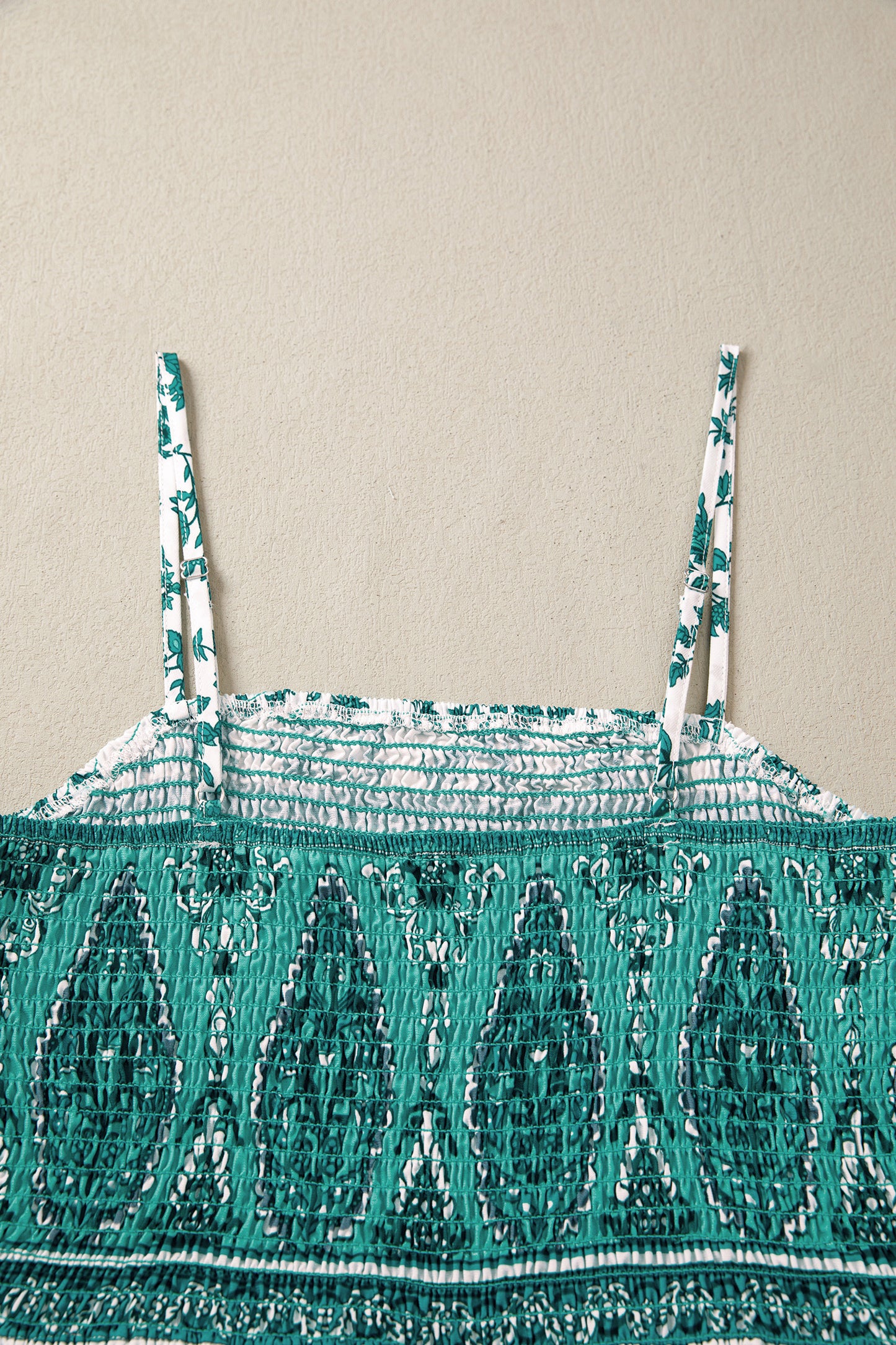 Green Boho Floral Print Shirred Cami Maxi Dress