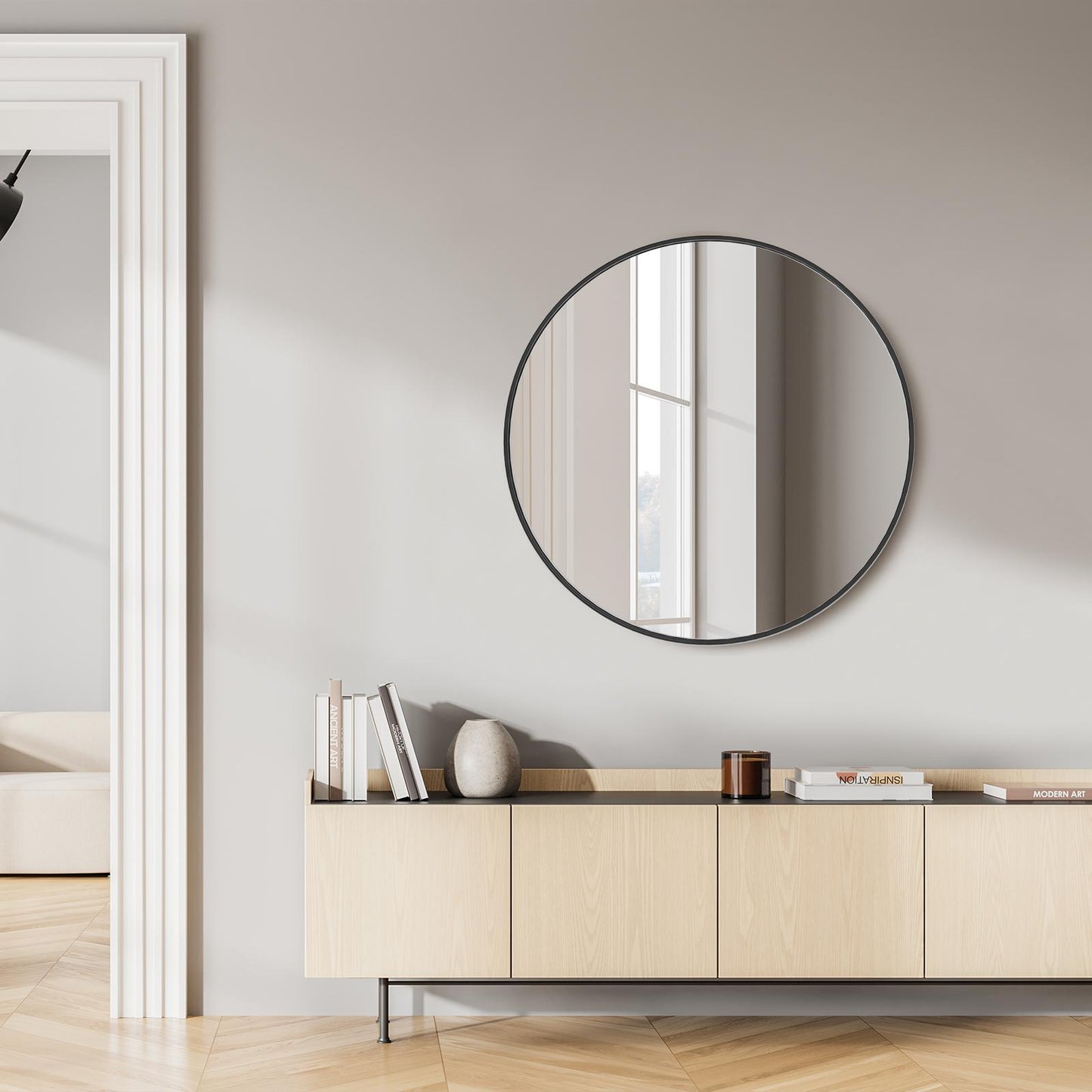 Black Round Wall Mirror 20 Inch, Bathroom Mirrors for Over Sink, Circle Mirror for Bathroom, Entryway, Bedroom, Vanity