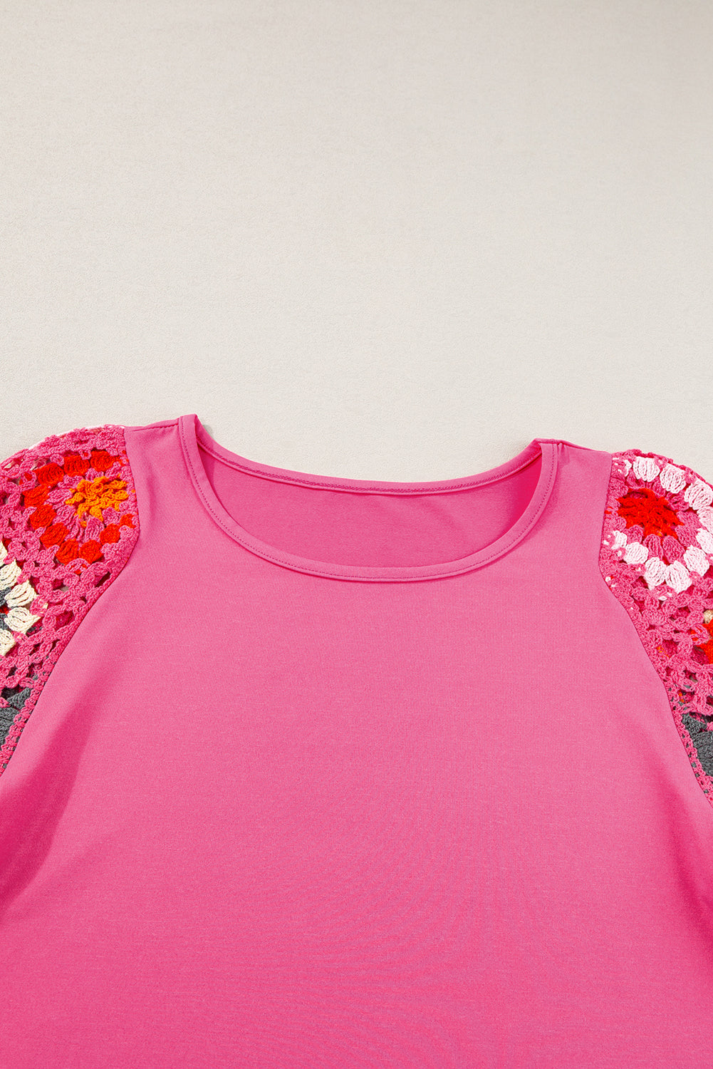 Turquoise Floral Crochet Short Sleeve Top