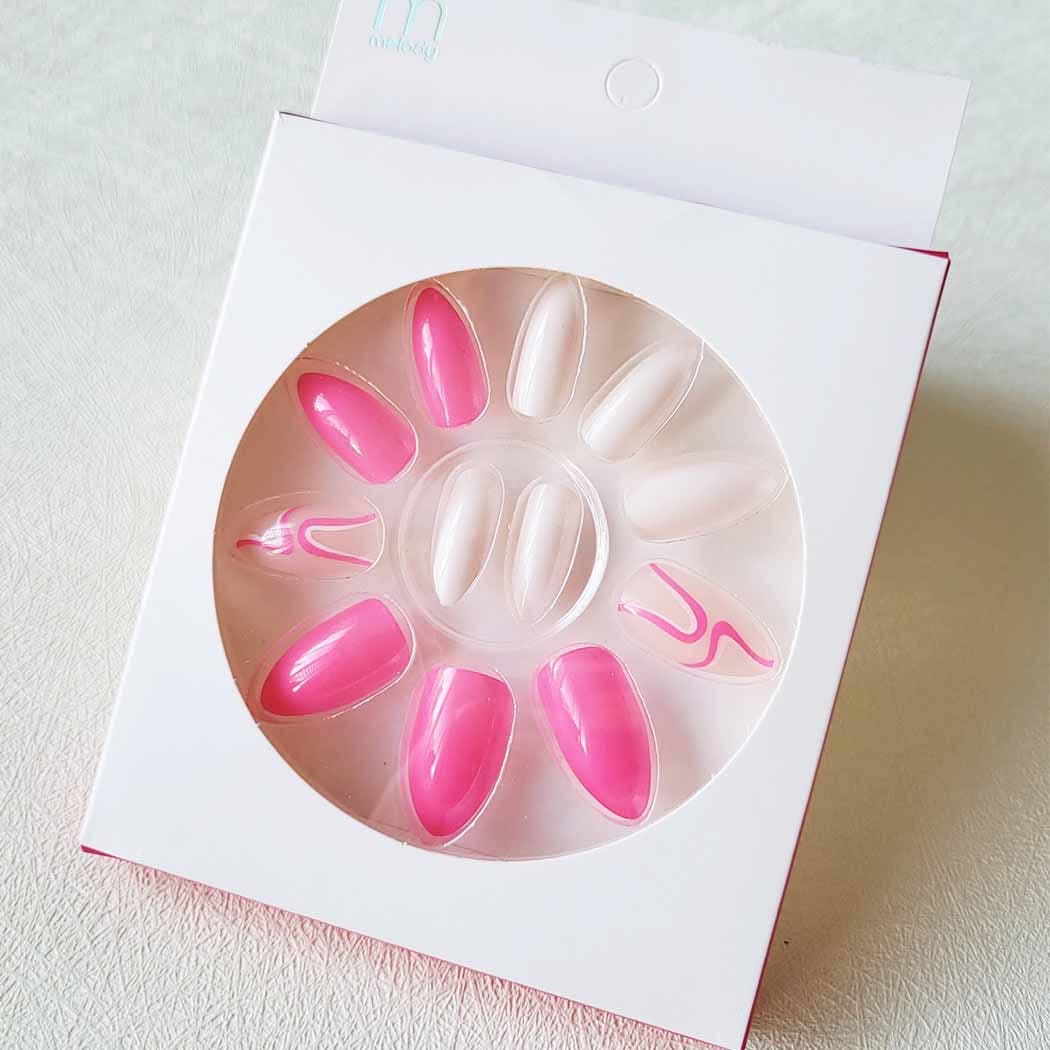 Hot Pink and White Combination Press On Nail Set