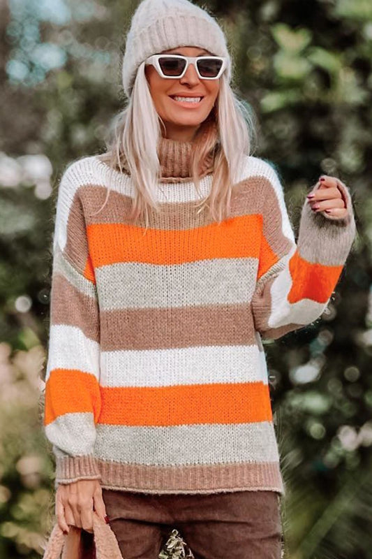 Color Block Drop Shoulder Turtleneck Sweater