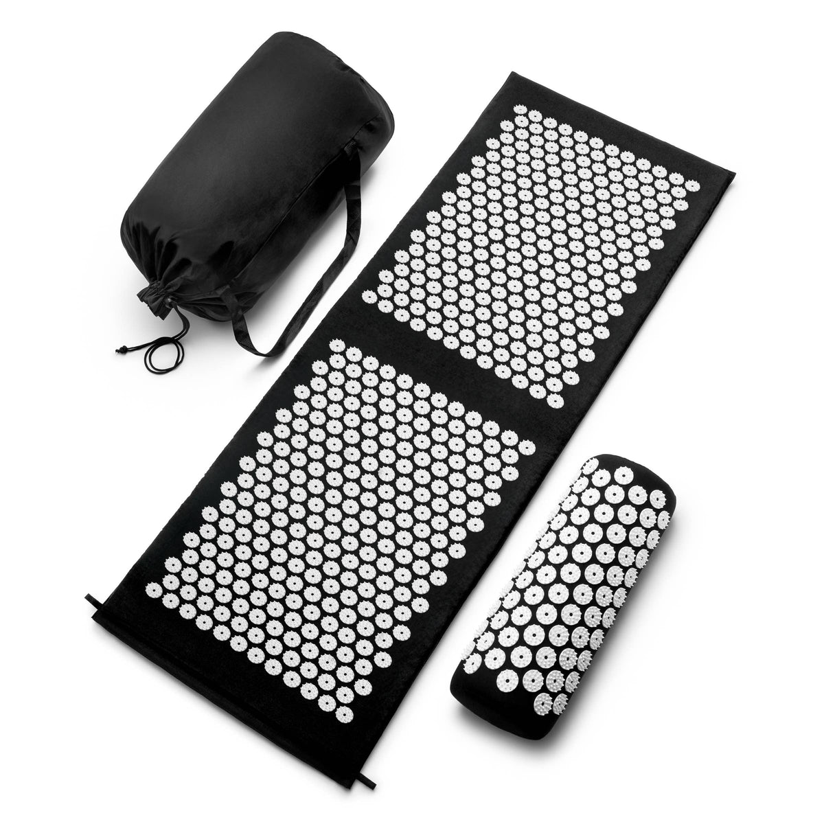 X-Large Acupressure Mat and Pillow Set with Bag, Black