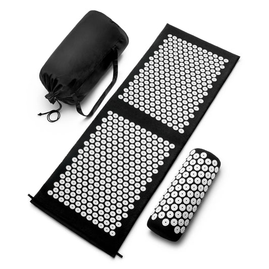 X-Large Acupressure Mat and Pillow Set with Bag, Black