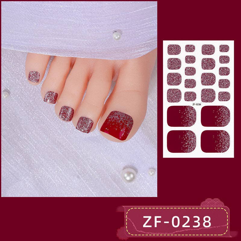 Solid Color Gradient Glitter Nail Stickers For Toes