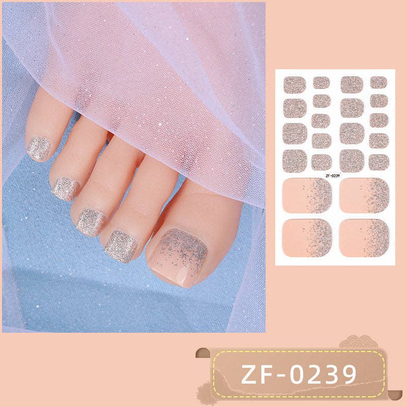 Solid Color Gradient Glitter Nail Stickers For Toes
