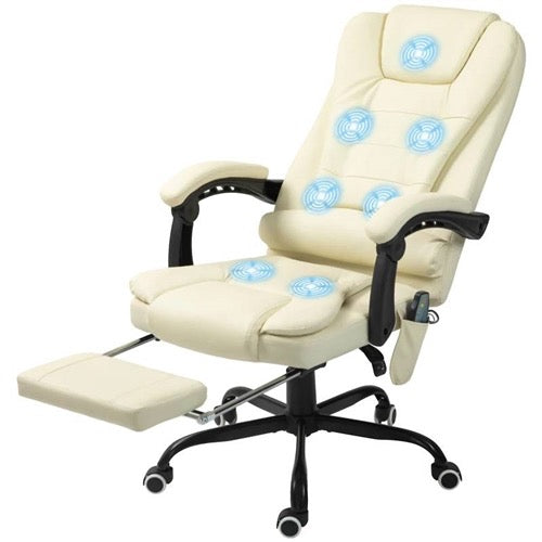Cream 7 Mode Vibrating High Back Executive Massage Adjustable Office Chair