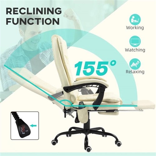 Cream 7 Mode Vibrating High Back Executive Massage Adjustable Office Chair