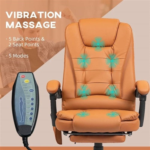 Brown 7 Mode Vibrating High Back Executive Massage Adjustable Office Chair