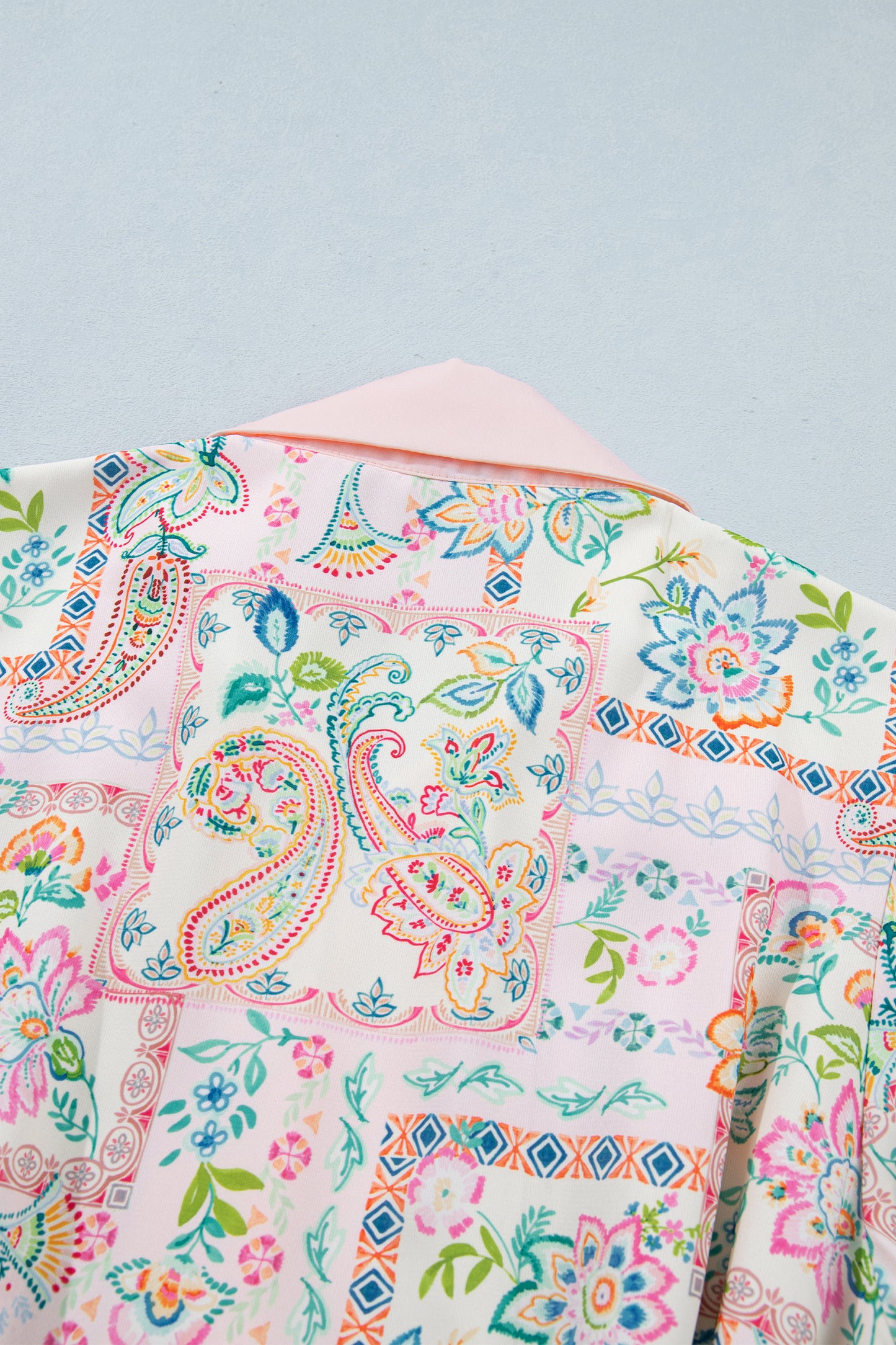 Pink Boho Floral Print Color Block Trim Half Button Belted Mini Dress