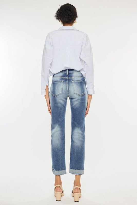 Kancan High Rise Cuffed Straight Jeans