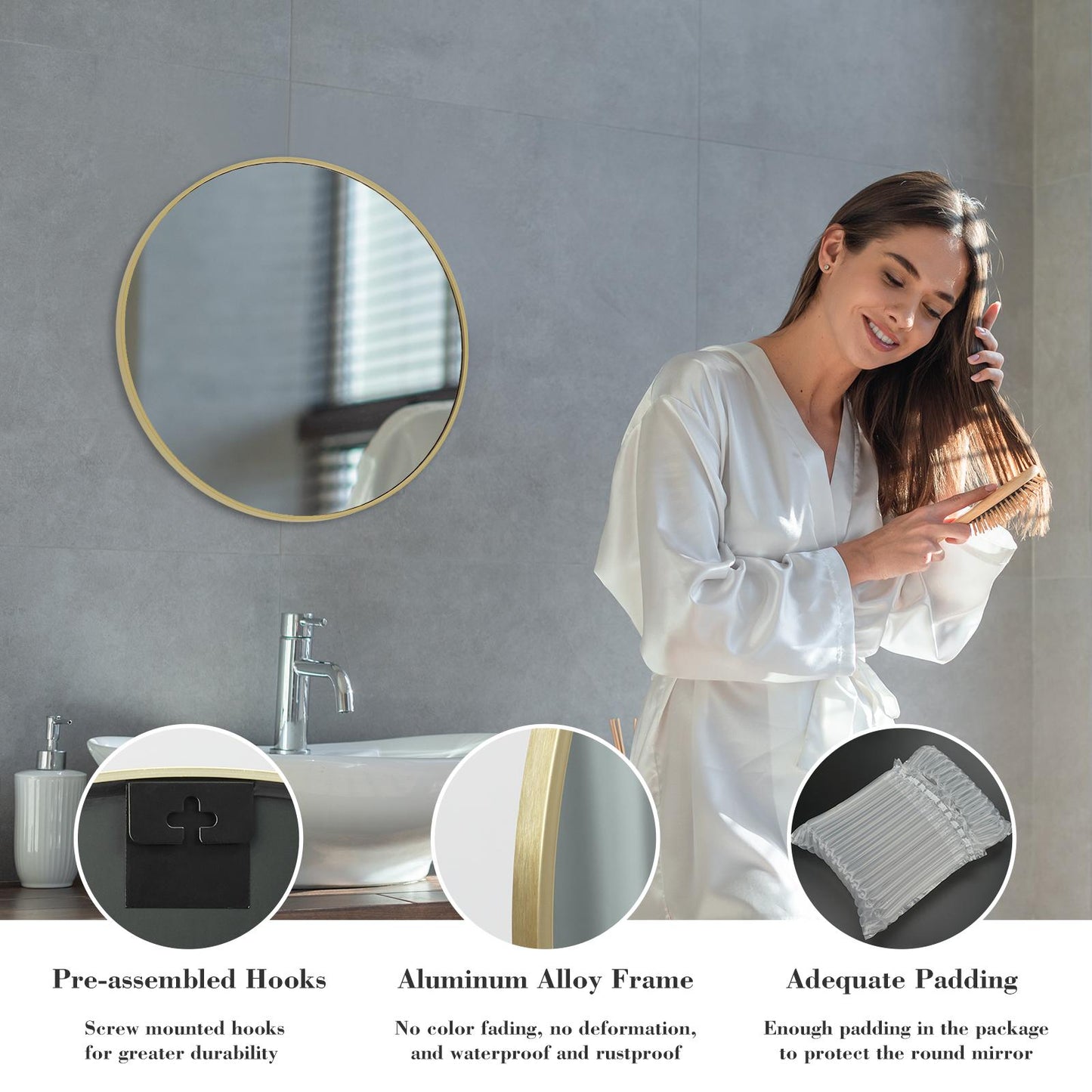 Black Round Wall Mirror 20 Inch, Bathroom Mirrors for Over Sink, Circle Mirror for Bathroom, Entryway, Bedroom, Vanity