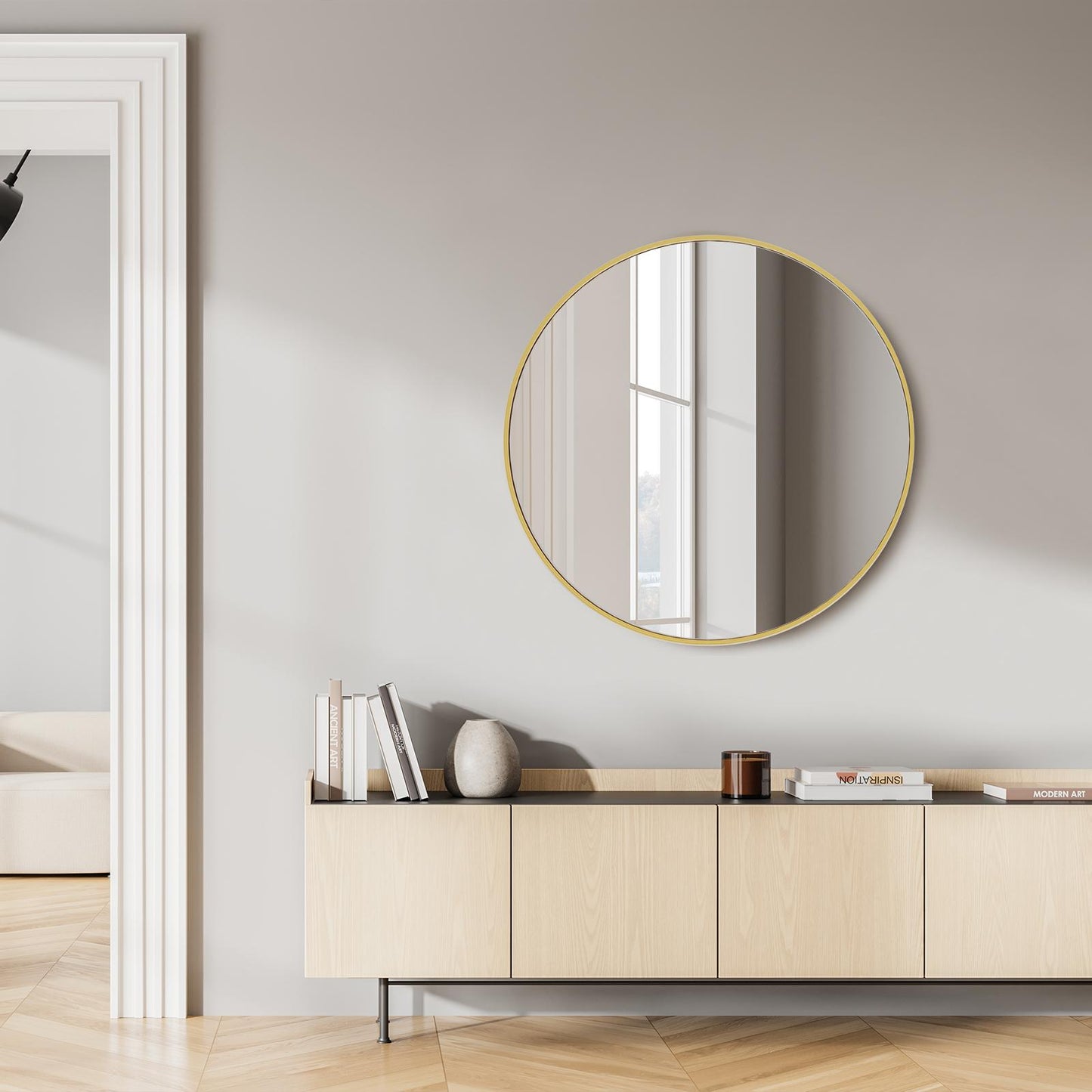 Black Round Wall Mirror 20 Inch, Bathroom Mirrors for Over Sink, Circle Mirror for Bathroom, Entryway, Bedroom, Vanity