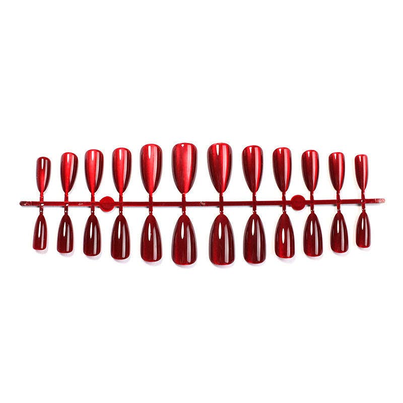 Red Cat Eye Cherry Nail Stickers Detachable Press On Nails
