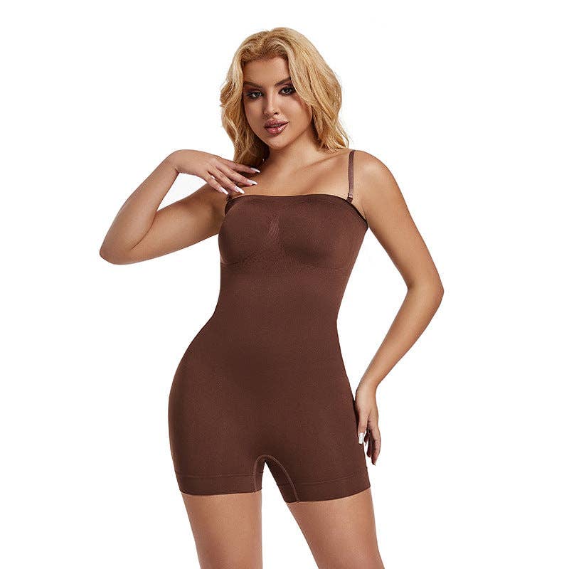 Removable Strap Bodysuit Shaper Shorts - Seamless Tummy Control