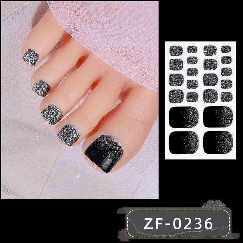 Solid Color Gradient Glitter Nail Stickers For Toes