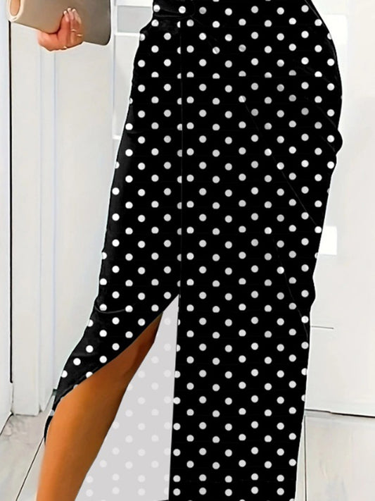 Slit Polka Dot V-Neck Dress