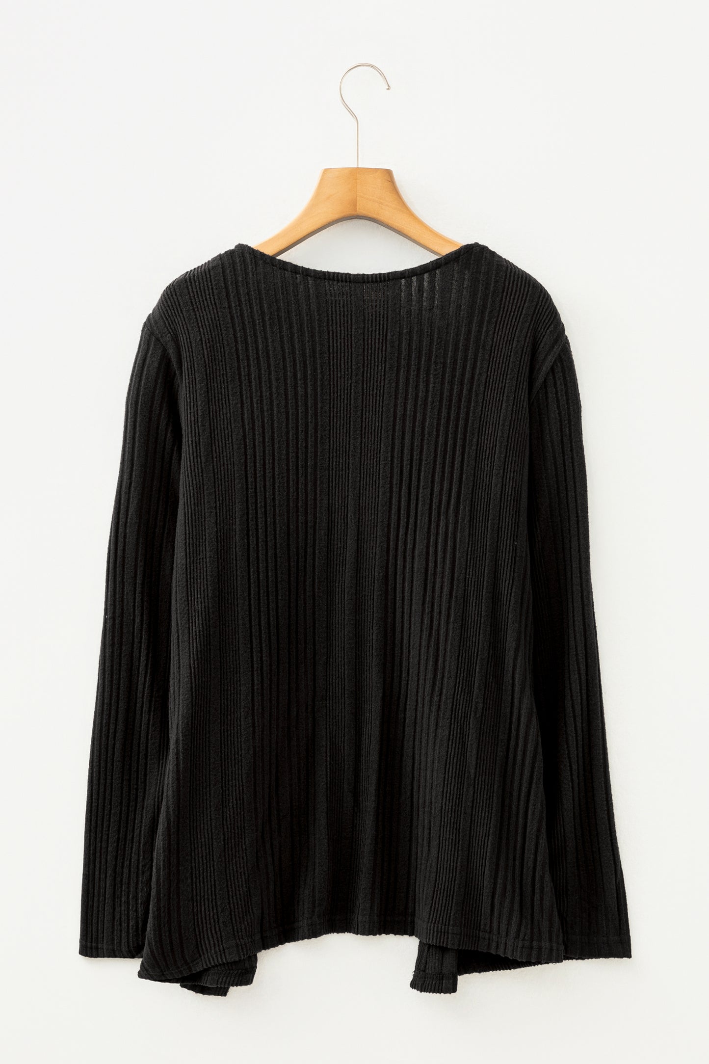 Stone Blue Ribbed Open Front Knitted Top with Pockets