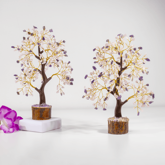 Gemstones Tree |Amethyst with Rose Quartz | Mix Crystal Tree