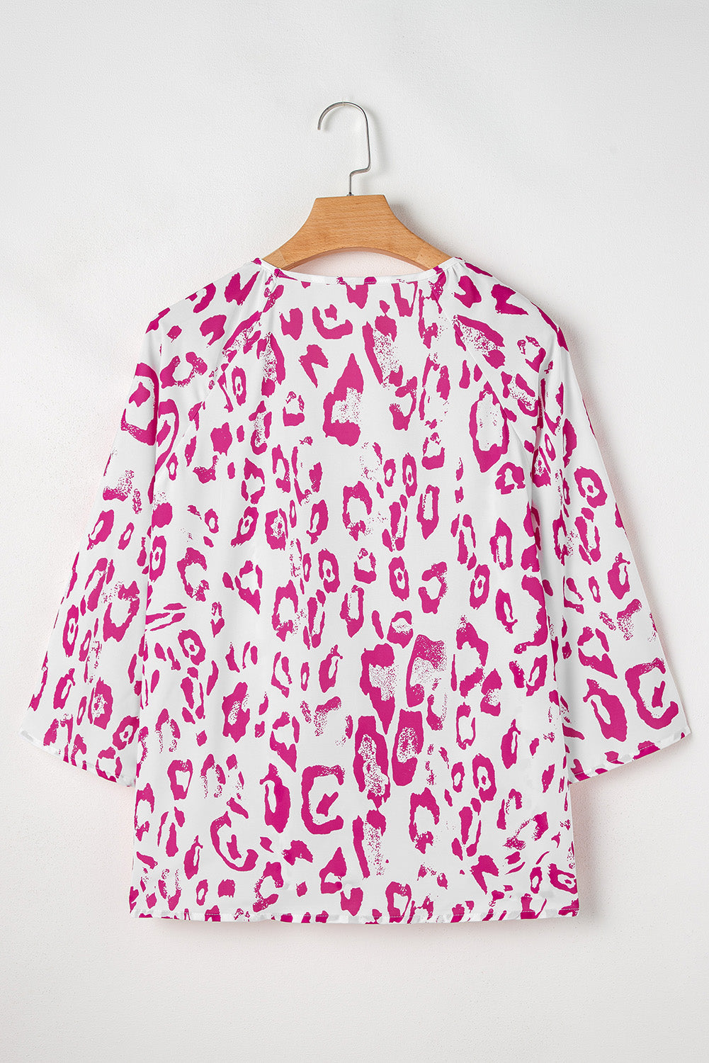 Black Leopard Print Ruched V Neck 3/4 Sleeve Blouse
