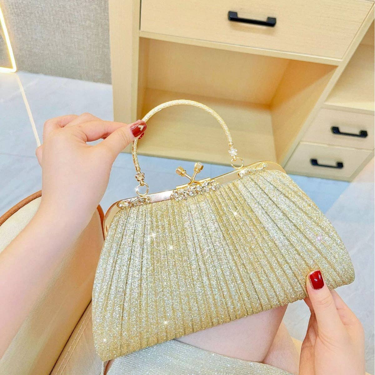 New Rhinestone Clutch Bag With Tassel - Evening Handbag