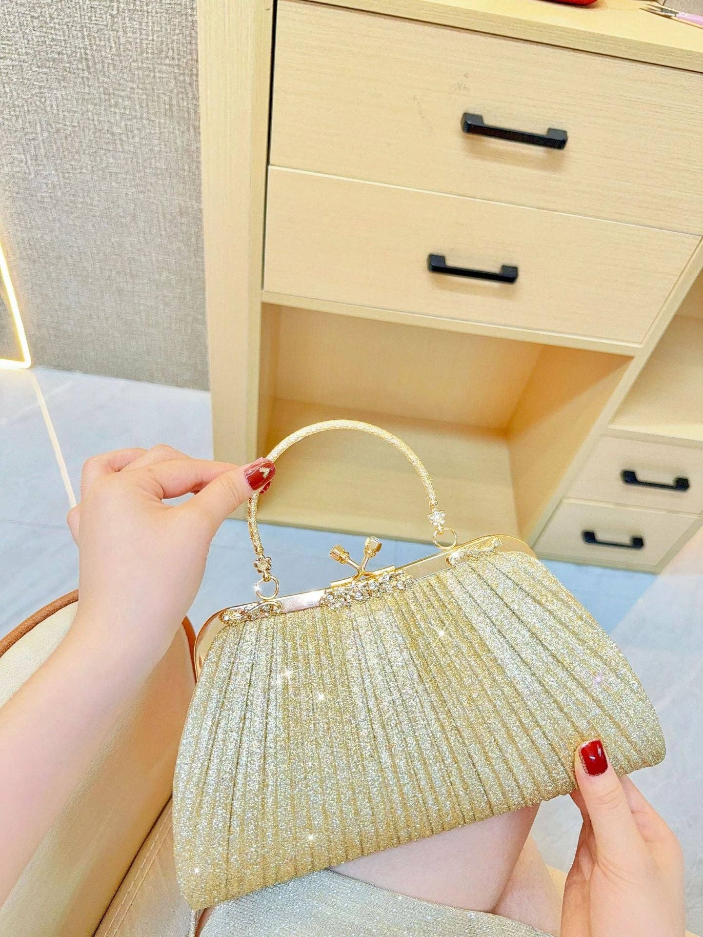 New Rhinestone Clutch Bag With Tassel - Evening Handbag