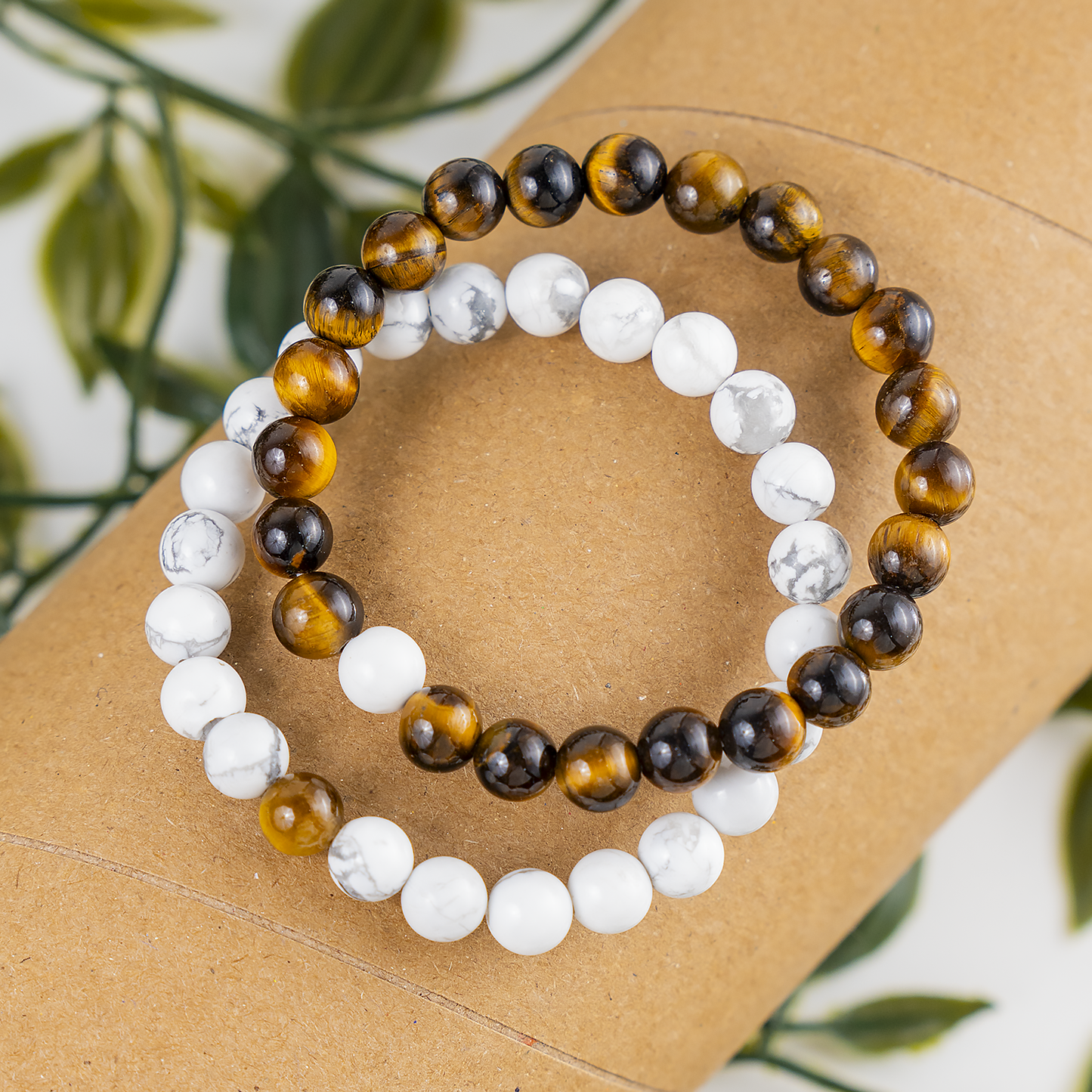 Tiger Eye & Howlite Crystals Couple Bracelets