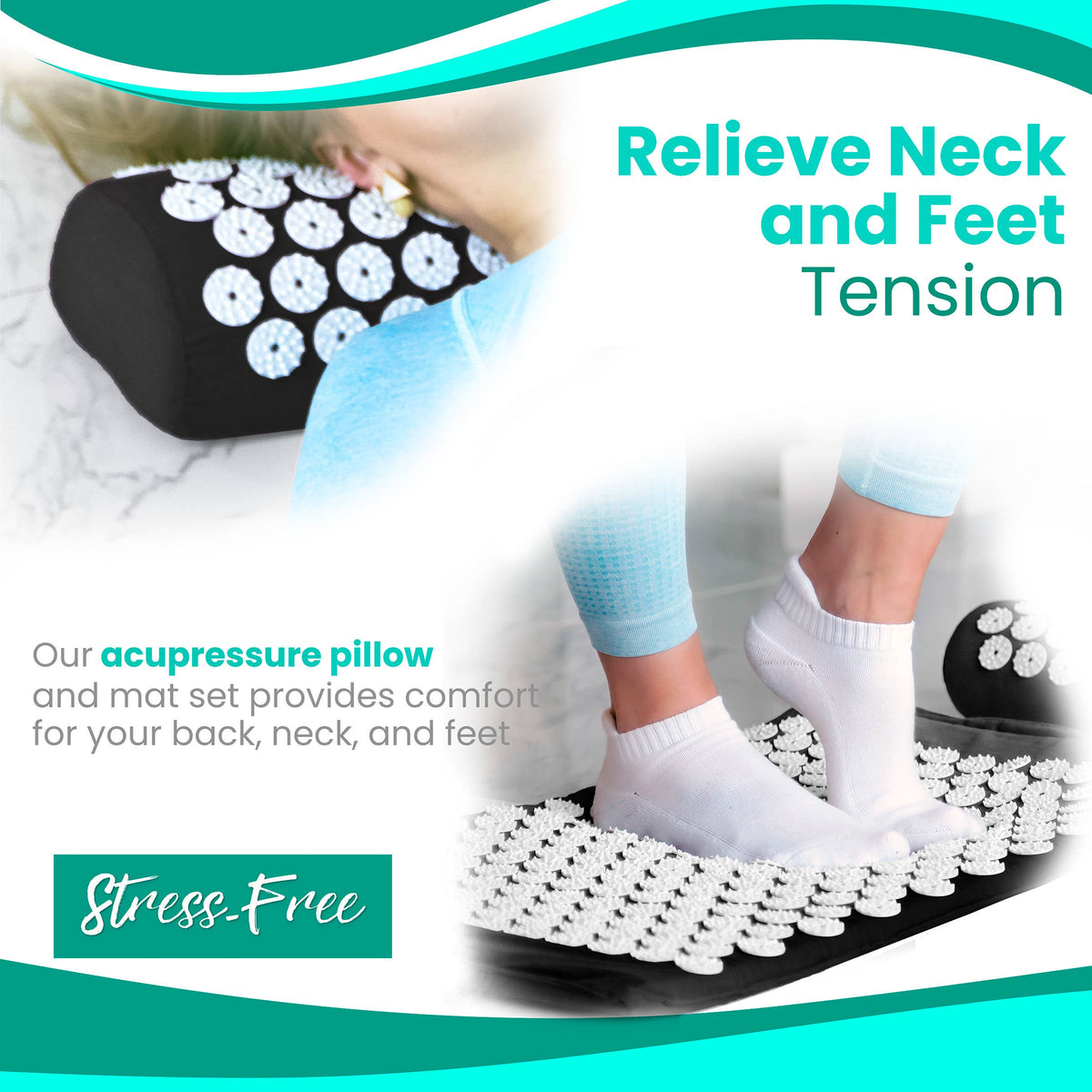 X-Large Acupressure Mat and Pillow Set with Bag, Black