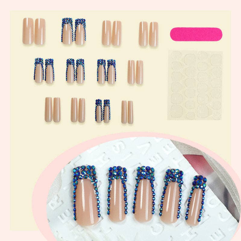 Wholesale Blue Glitter Luxury Press-On Nails For Women
