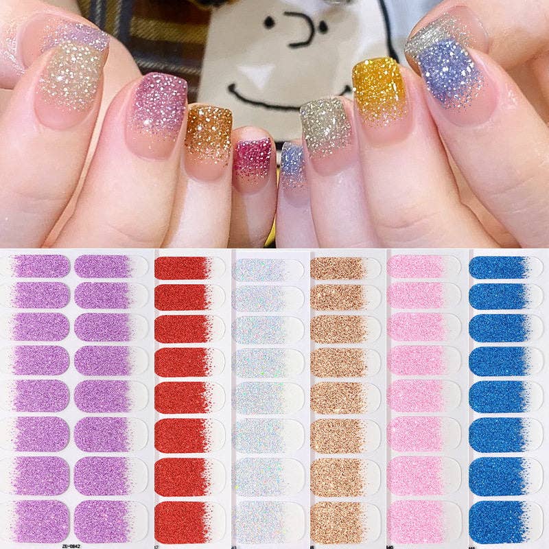 Nail Stickers With Glitter Gradient And Adhesive Backing